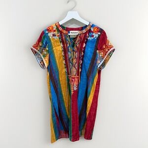 Savanna Jane Womens Sz M Rainbow Boho Tunic Style Dress Beautiful Embroidery